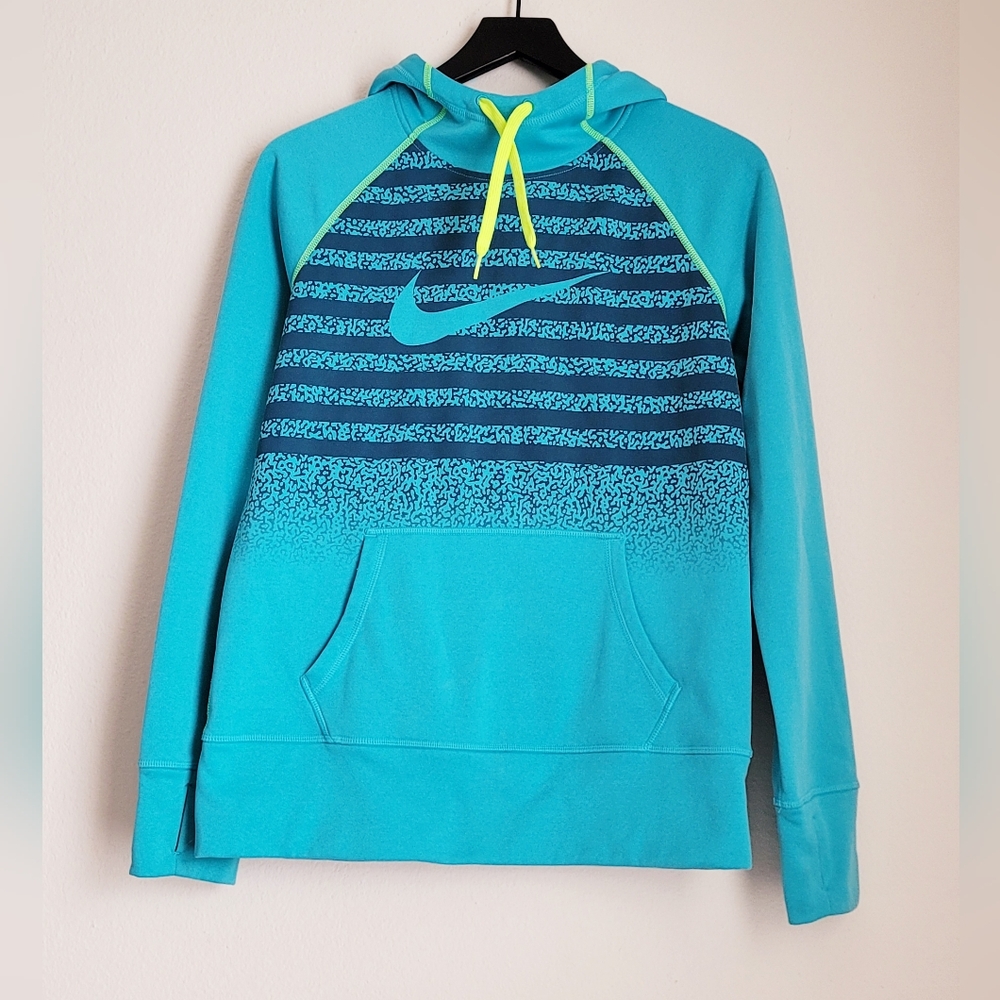 Women's Nike Sweatshirt Aqua Neon Yellow/Green Hooded Pullover Size Medium